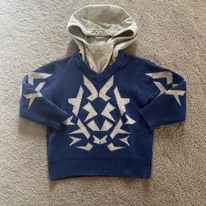 Boys toddles sweater hoodie blue gray Removable hood size 3t 110/65 long sleeve